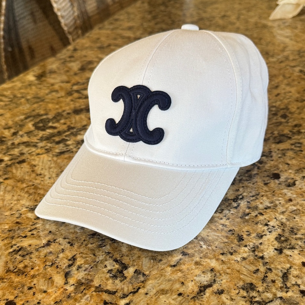 Celine White Cap with Black Logo